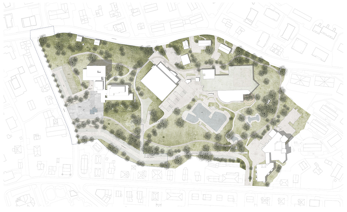Ausschnitt aus dem Situationsplan: Der vervollständigte Gebäudetrakt der Stadtverwaltung Wallisellen befindet sich am südlichen Ende des Perimeters.