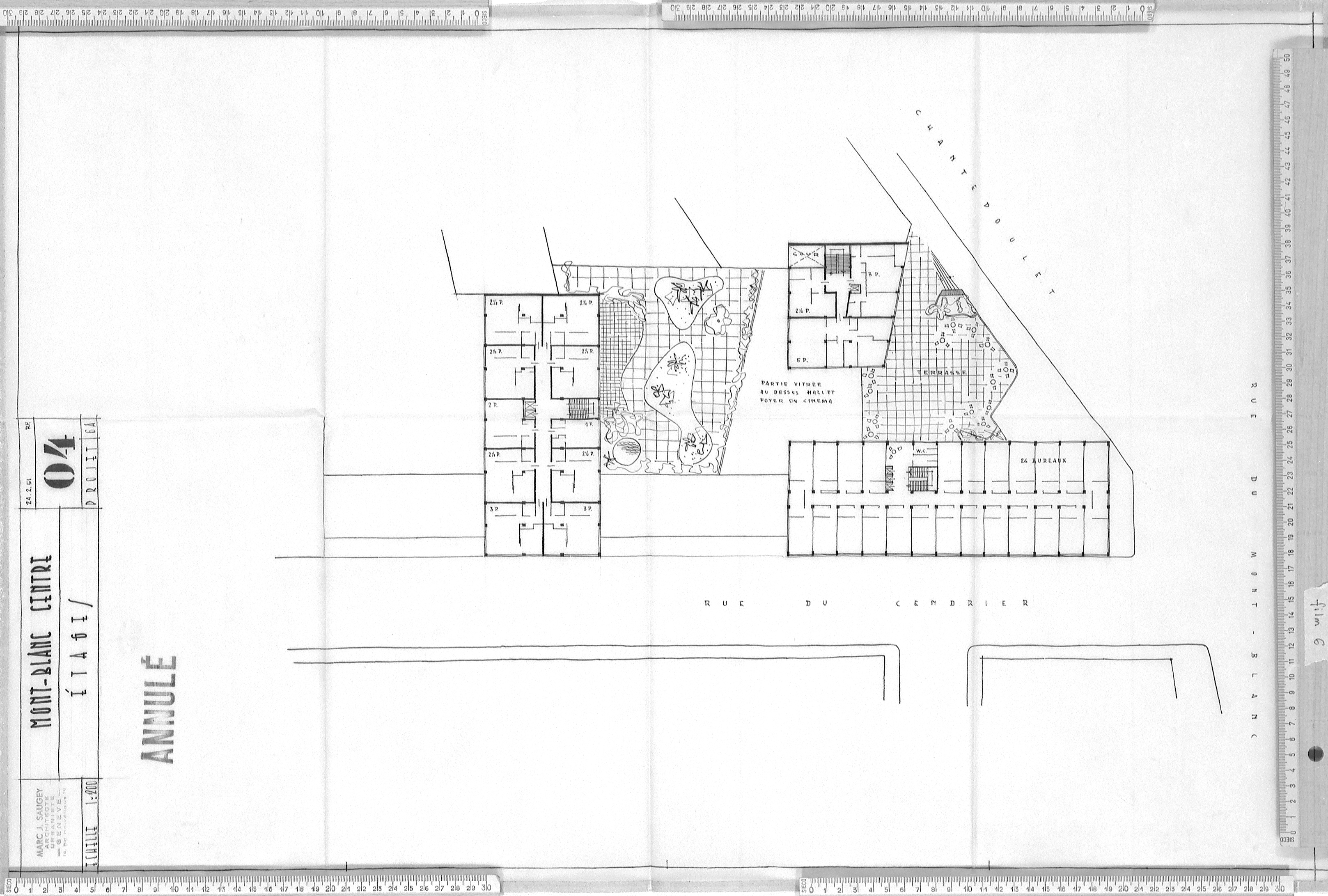 Mont-Blanc Centre, avant-projet 6A, plan 04 du 24 février 1951, dessinés par R.F. (Robert Frei)