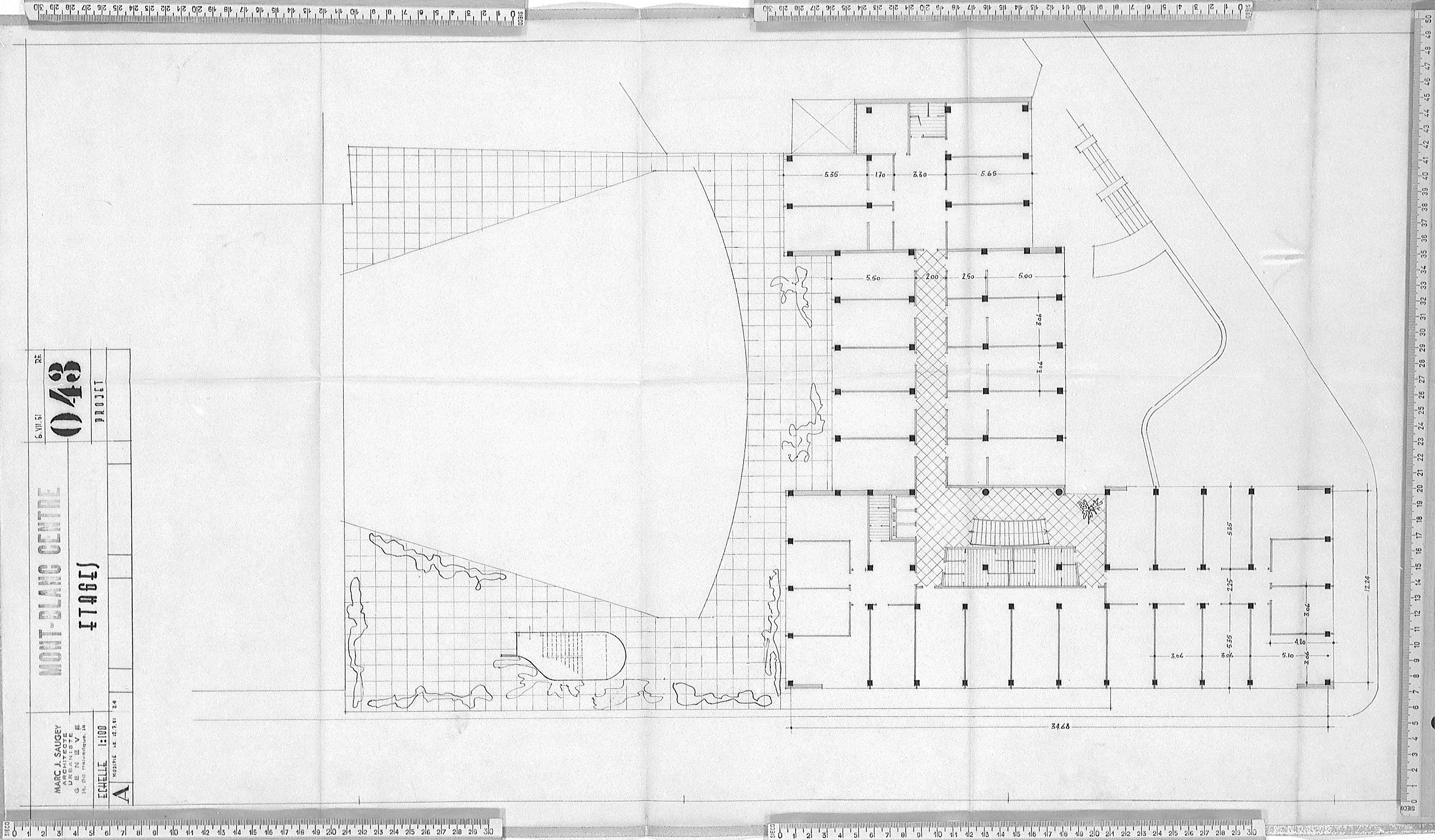 Projet définitif, plan 043 du 6 juillet 1951, dessinés par L.B. (Louis Bongard), A. Fr. et R.F. (Robert Frei)