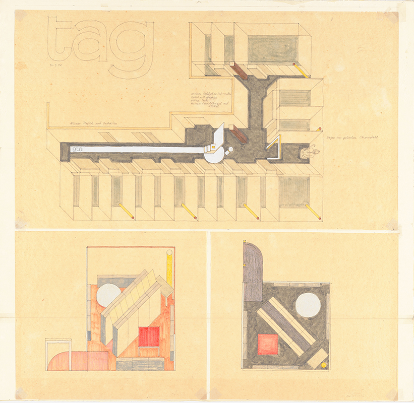 Studie von Thomas Boga für einen internen Wettbewerb zur Gestaltung des gta-Hauptbereichs an der ETH Zürich, Hönggerberg, 1976.