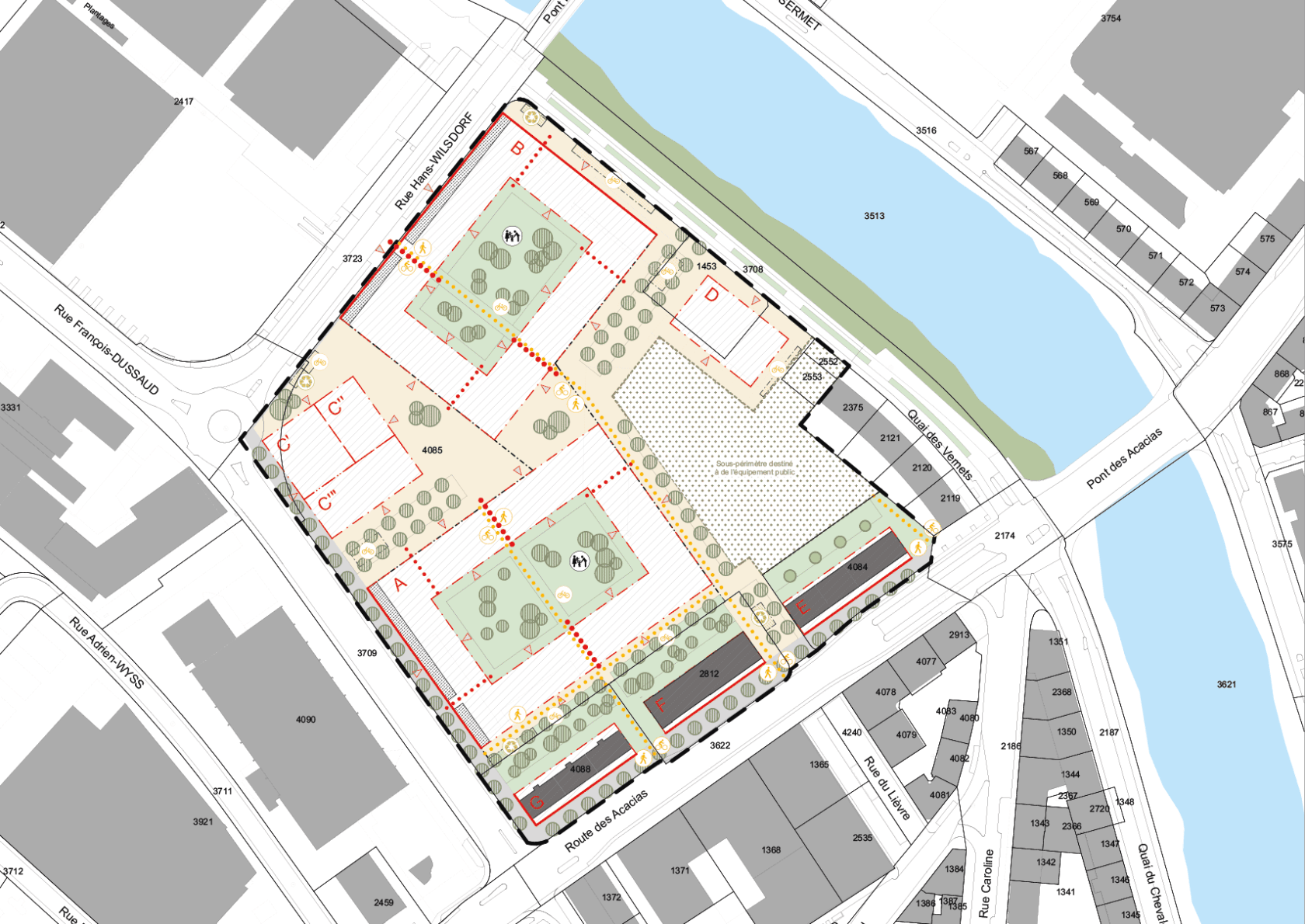 Plan localisé de quartier avec l'implantation des deux îlots A et B, objets du MEP. (©DR)