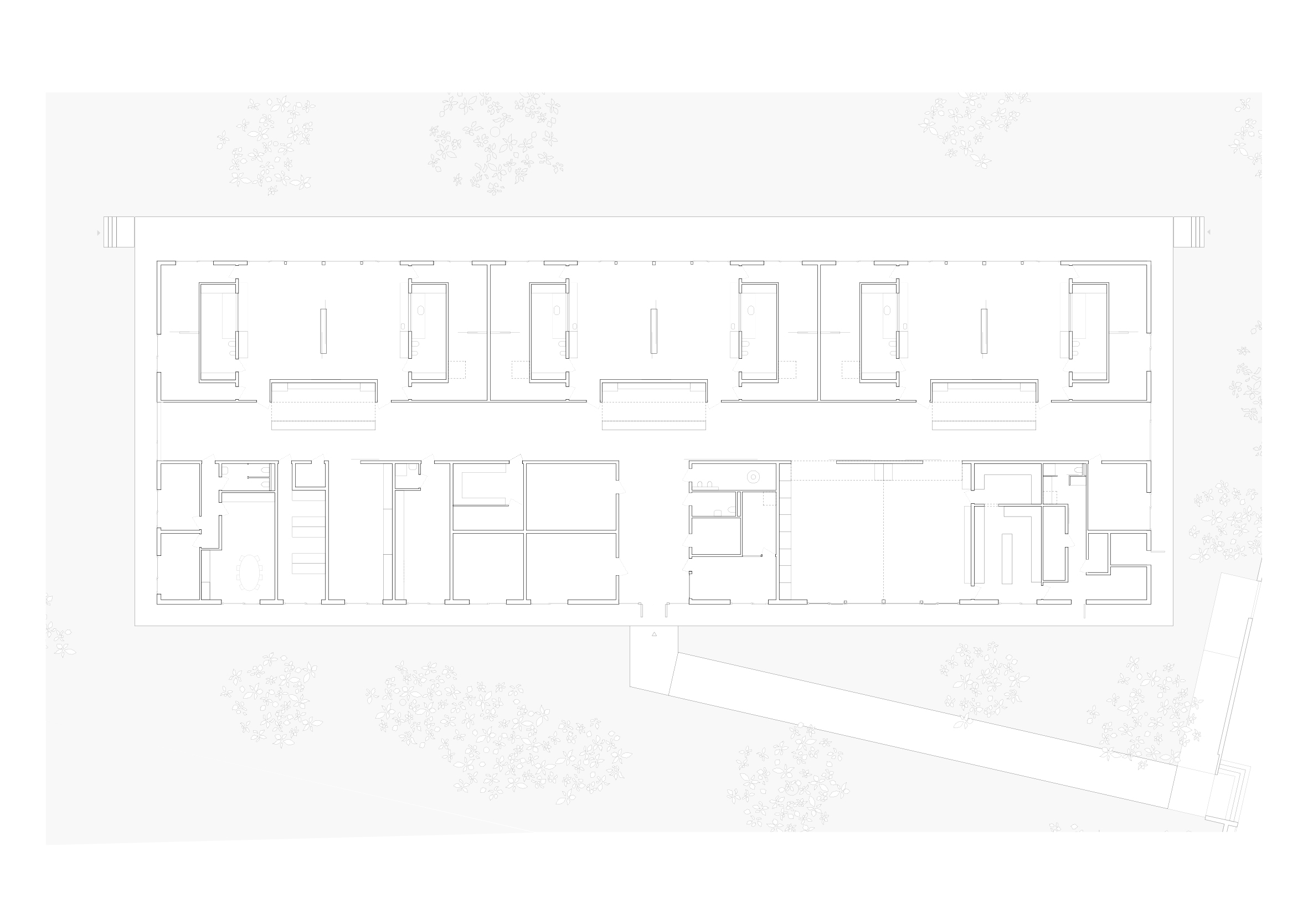 Christian Dupraz Architectes, asilo nido EVE Monthoux, Meyrin. Pianta; impianto distributivo a T.