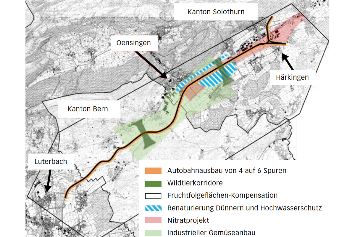 Massnahmen der Landwirtschaftlichen Planung beim A1-Ausbau.