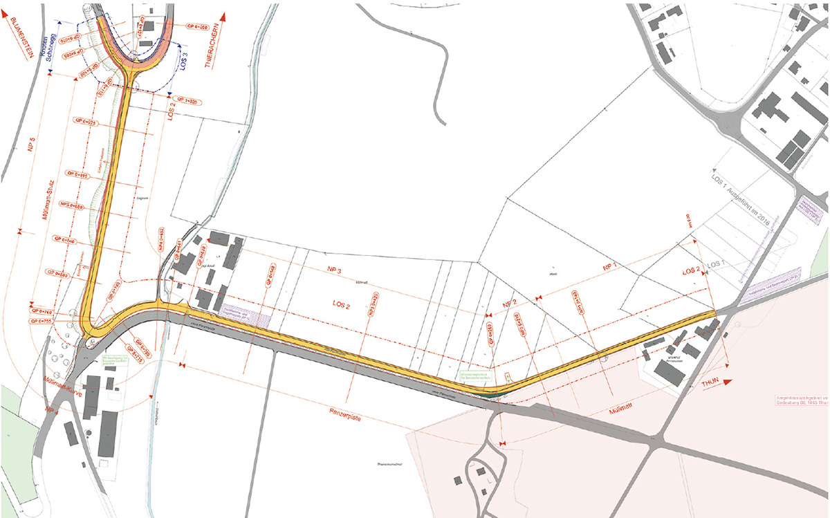 Situationsplan zur Sanierung der Umfahrungsstrasse Thierachern