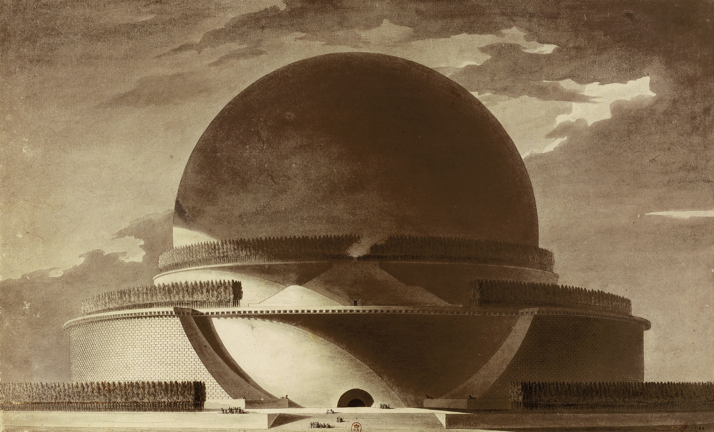 Etienne-Louis Boullée, projet de cénotaphe de Newton, élévation géométrale