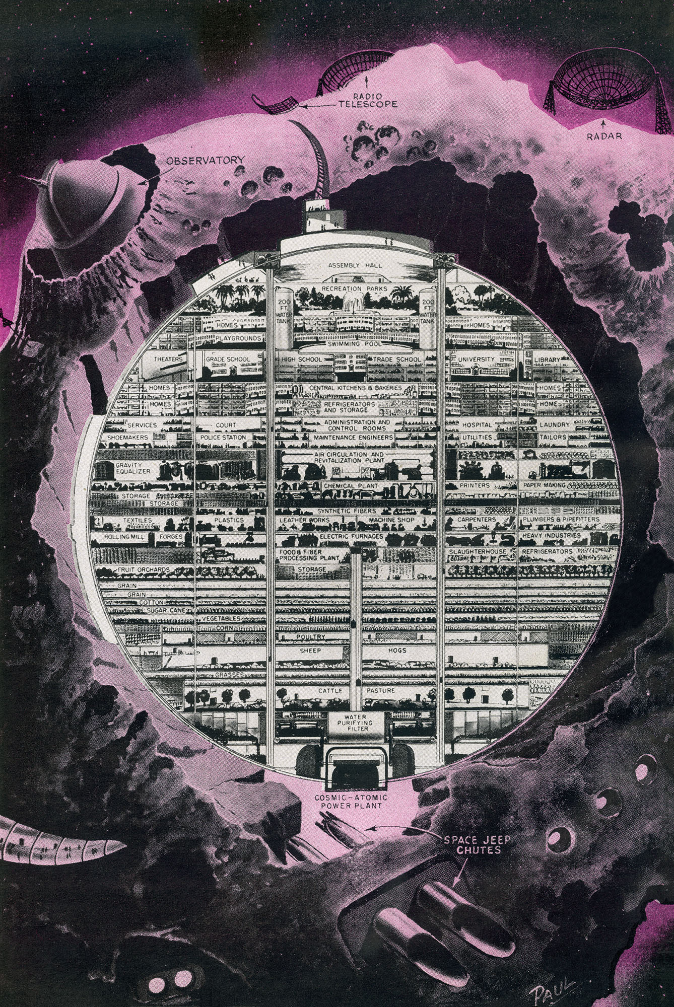 20th Century Globe, Cosmic atomic power plant, dessin de Frank R. Paul