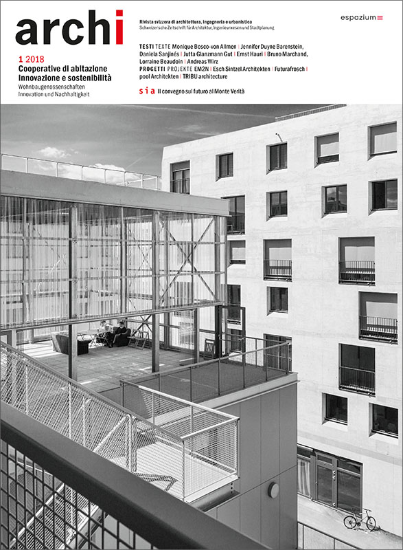 Archi ist das offizielle Ver­bands­organ des SIA auf Italienisch. Die Ausgabe 1/2018 erschien Anfang Februar. Das Cover zeigt das Hunzikerareal in Zürich.