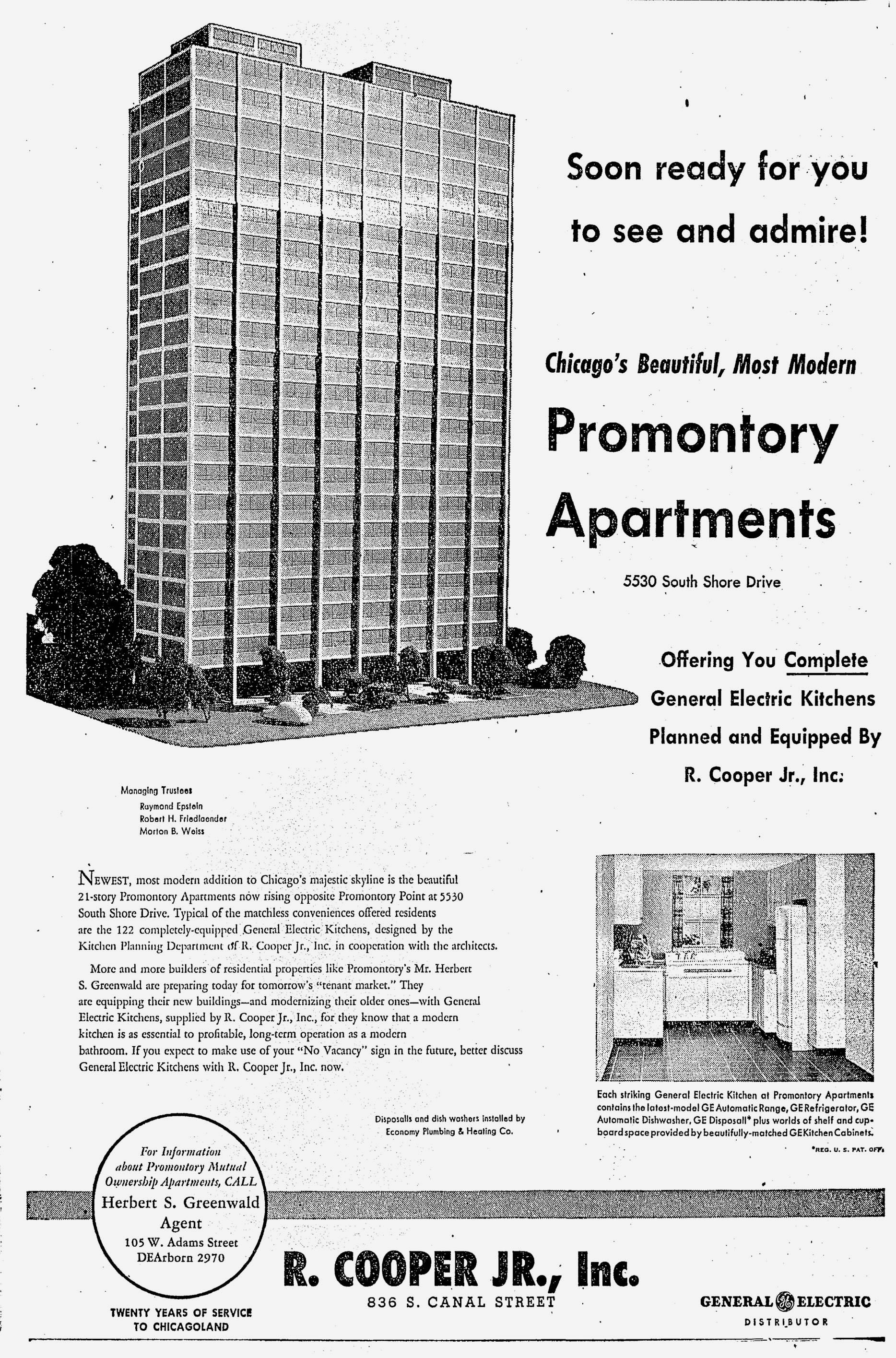 Publicité pour les Promontory Apartments, Chicago Tribune, 2 mai 1948, SD.