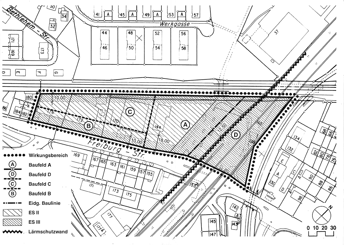 Grundlage für den Europan bildete die Planung als kantonaler Entwicklungsschwerpunkt Ausserholligen. Situationsplan aus der damaligen Vorlage.