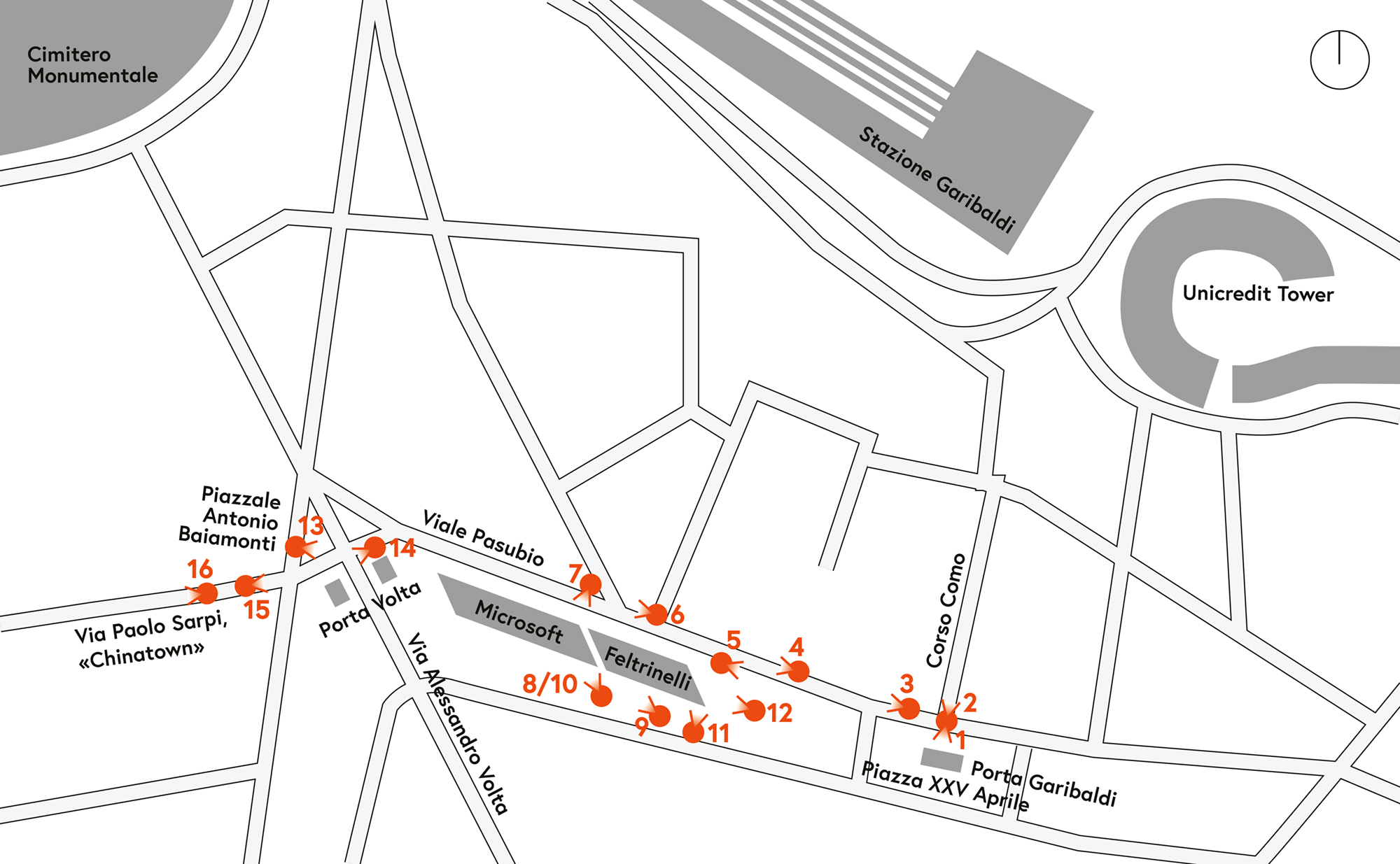 Übersichtsplan zum Spaziergang durch die Innenstadt von Mailand.