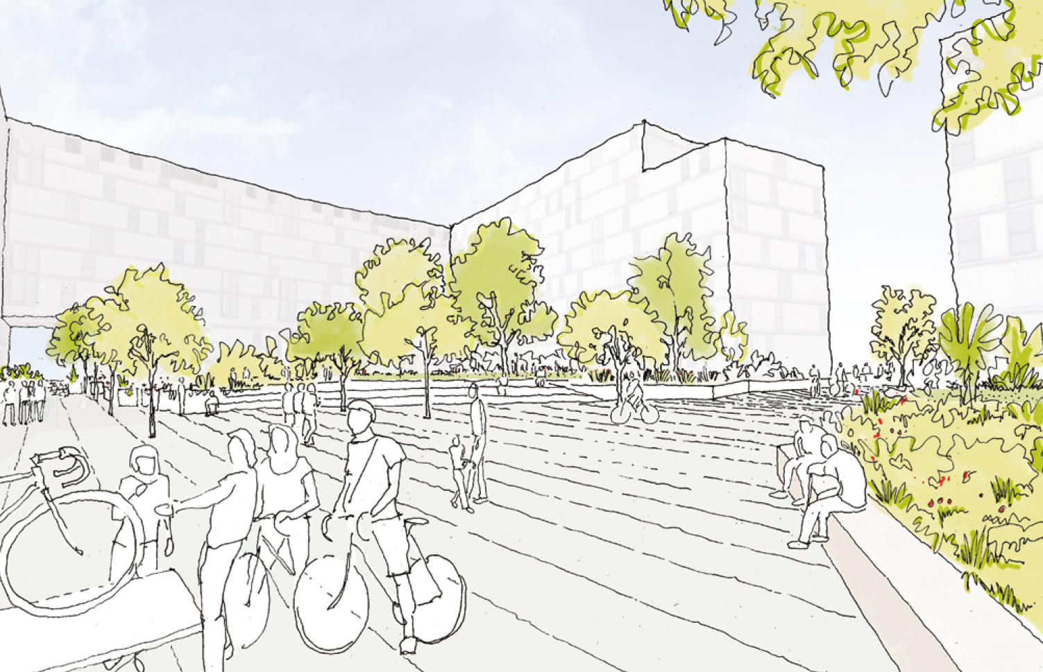 Perspective, projet «Ilot Ouvert» de LMLV Agence Luc Malnati &amp; Léonard Verest Architectes Urbanistes + VWA Verzone Woods Architectes