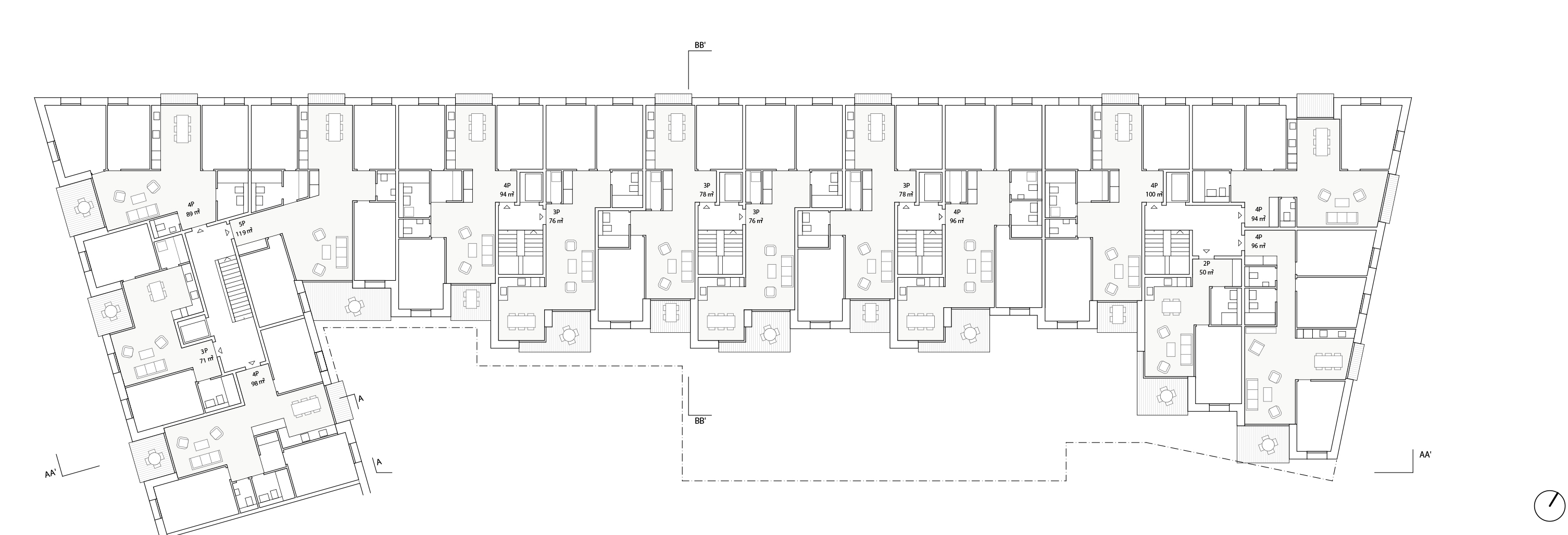 Lot 1 - Plan d'un étage type du projet lauréat ALTERITE de cBmM Architectes