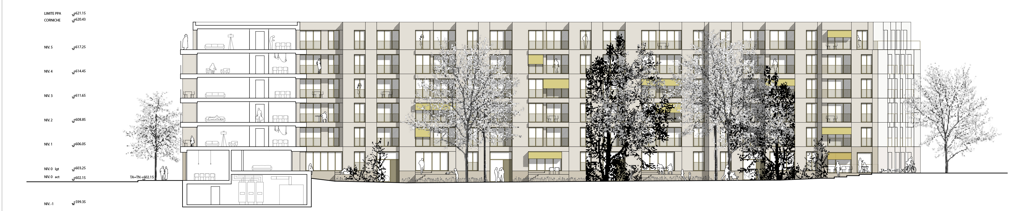 Lot 1 - Façade sud du projet lauréat ALTERITE de cBmM Architectes