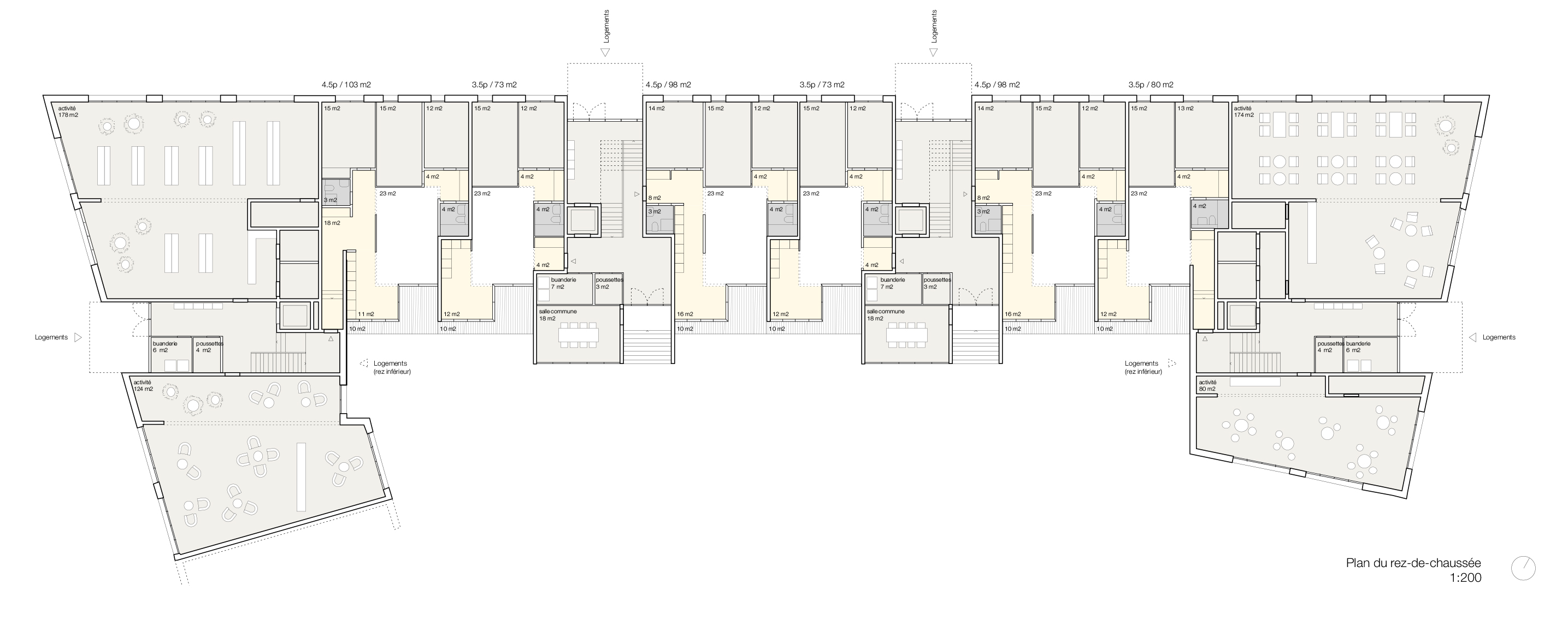 Lot 1 - Plan du rez-de-chaussée du projet En Coulisse de Dreier Frenzel Architecture + Communication