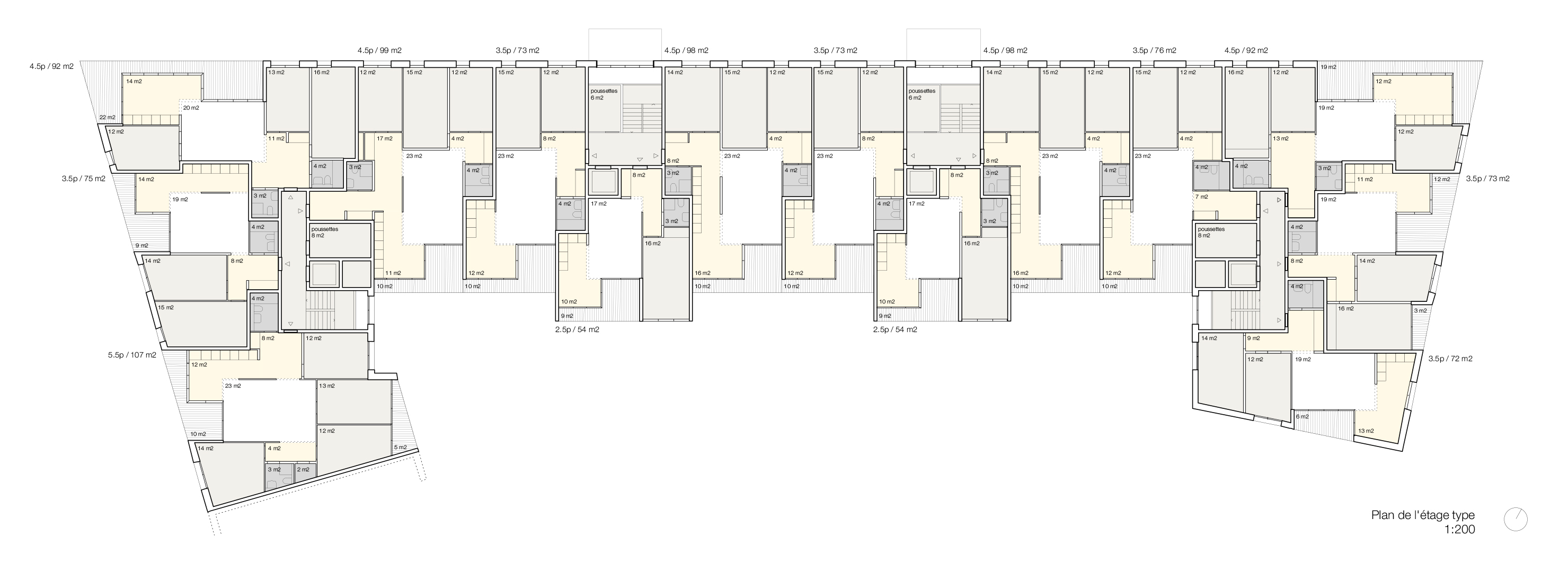 Lot 1 - Plan d'un étage type du projet En Coulisse de Dreier Frenzel Architecture + Communication
