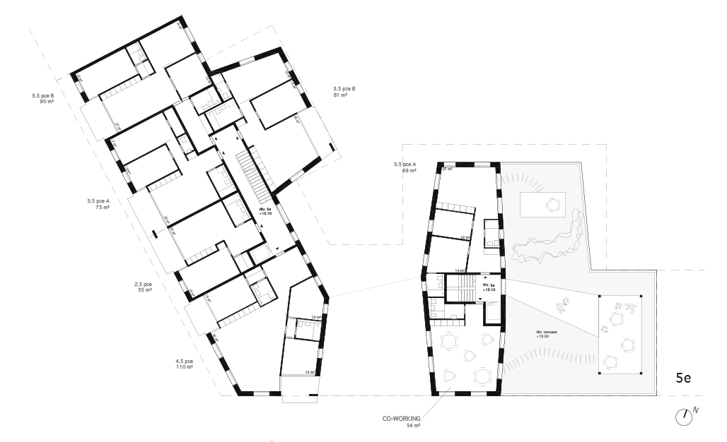 Lot 2 - Plan du 5e étage du projet OAK PARK de L-architectes
