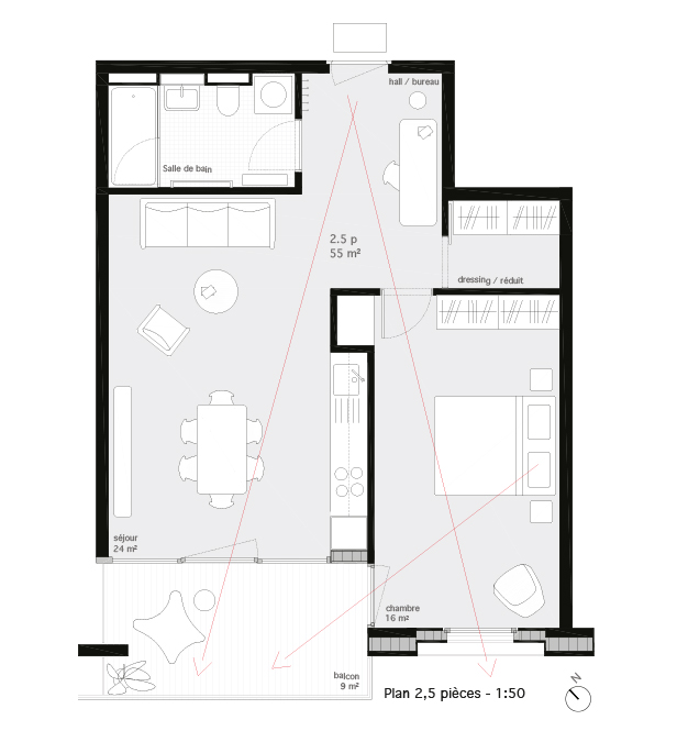 Lot 2 - Typologie 2,5 pièces du projet OAK PARK de L-architectes