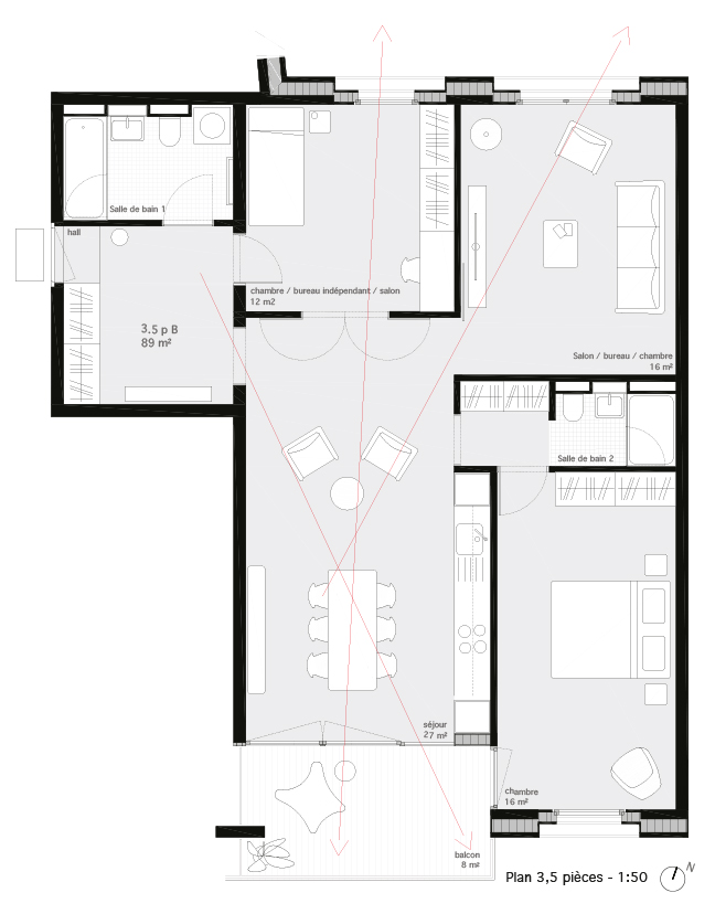 Lot 2 - Typologie 3,5 pièces du projet OAK PARK de L-architectes