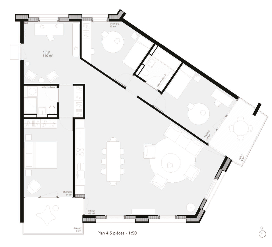 Lot 2 - Typologie 4,5 pièces du projet OAK PARK de L-architectes