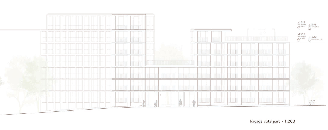 Lot 2 - Facade côté parc du projet OAK PARK de L-architectes