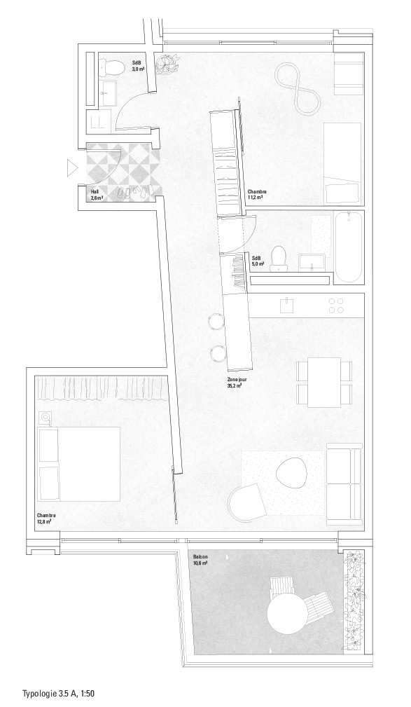 Lot 2 - Typologie 3,5 pièces Adu projet PARK VIEW de farra zoumboulakis &amp; associés
