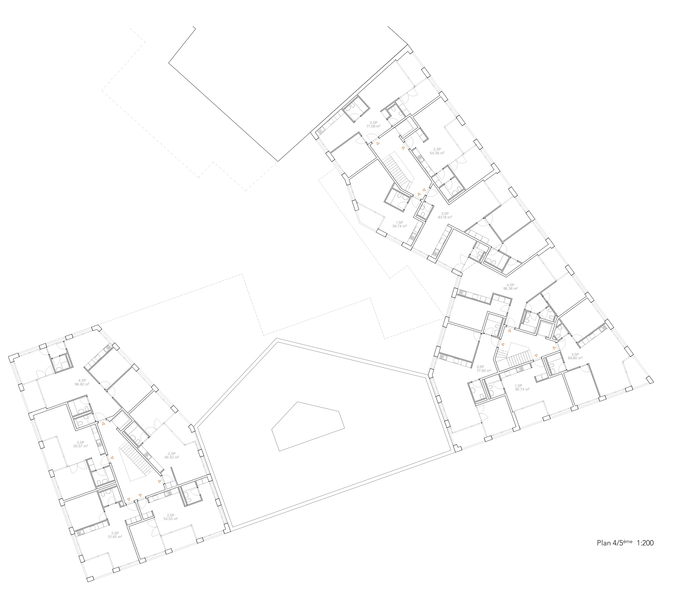 Lot 3 - Plan du 5e étage du projet LOUVOYONS de LRS Architectes