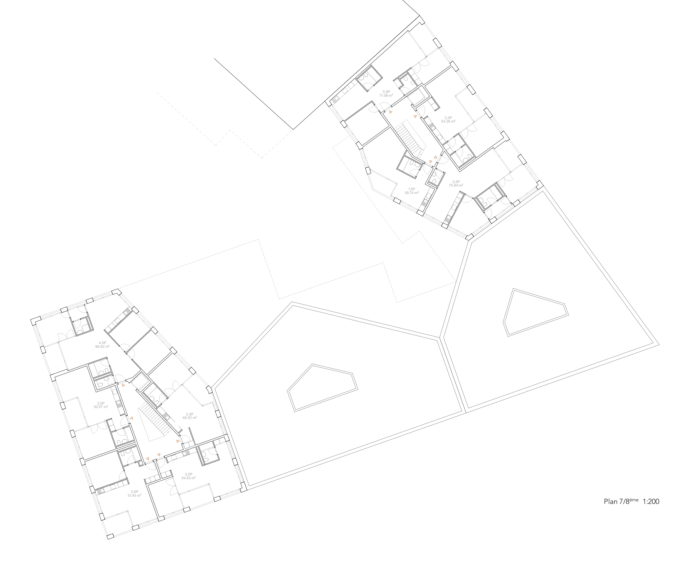 Lot 3 - Plan des 6e et 7e étages du projet LOUVOYONS de LRS Architectes