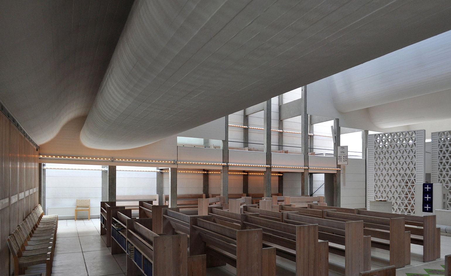 Vue intérieure du projet pour la Bagsværd Church, 1976