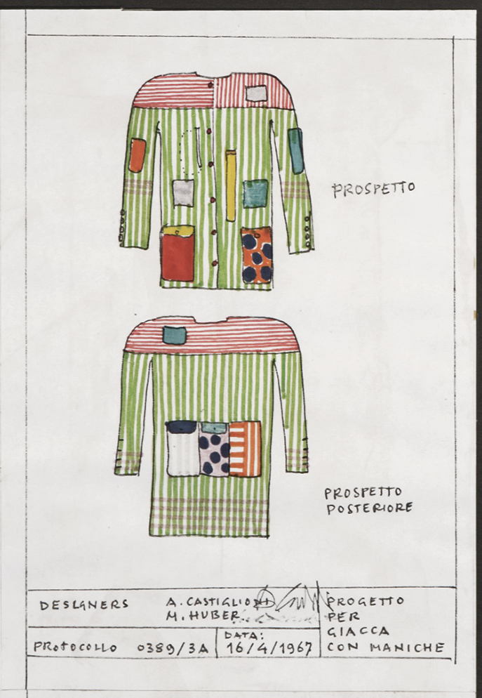 Achille Castiglioni e Max Huber, Progetto di giacca con maniche, 1967.