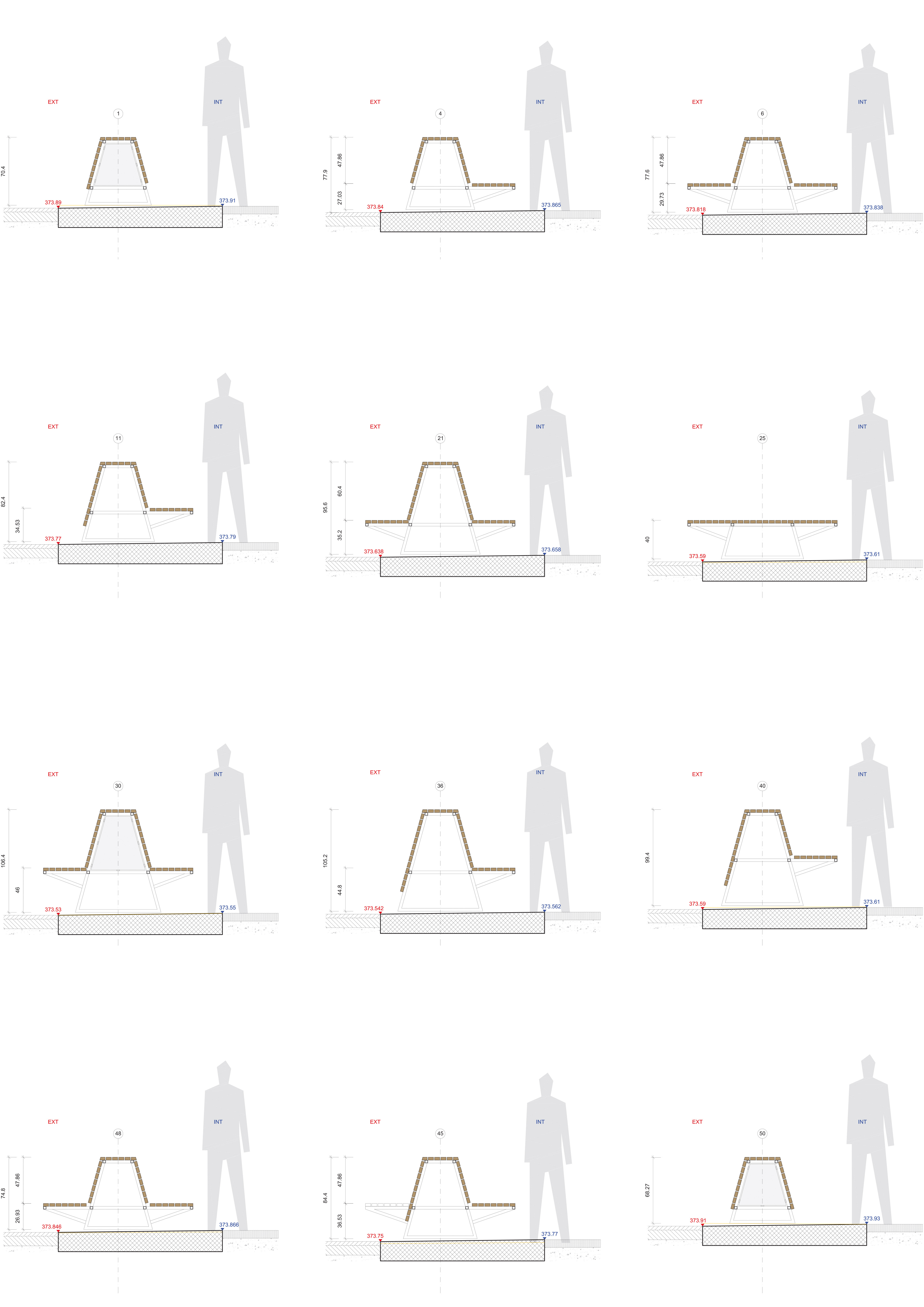 Profils en coupe : selon la situation, la hauteur et la configuration du banc, plusieurs utilisations sont possibles.