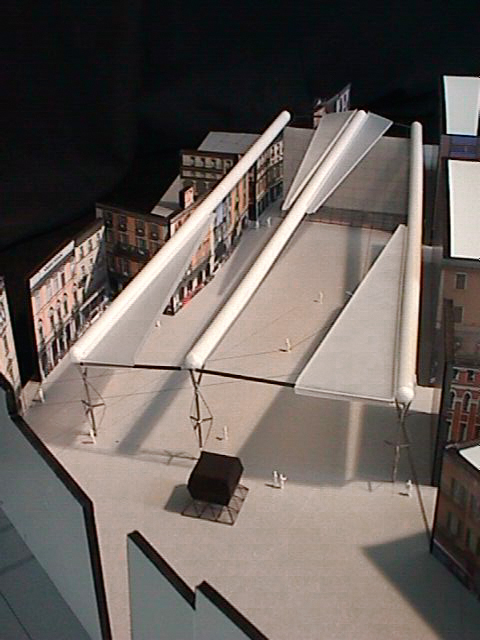 Filippo Broggini (BlueOffice Architecture) + Mauro Pedretti (Airlight Ltd), Progetto di copertura mobile per Piazza Grande, 2001.