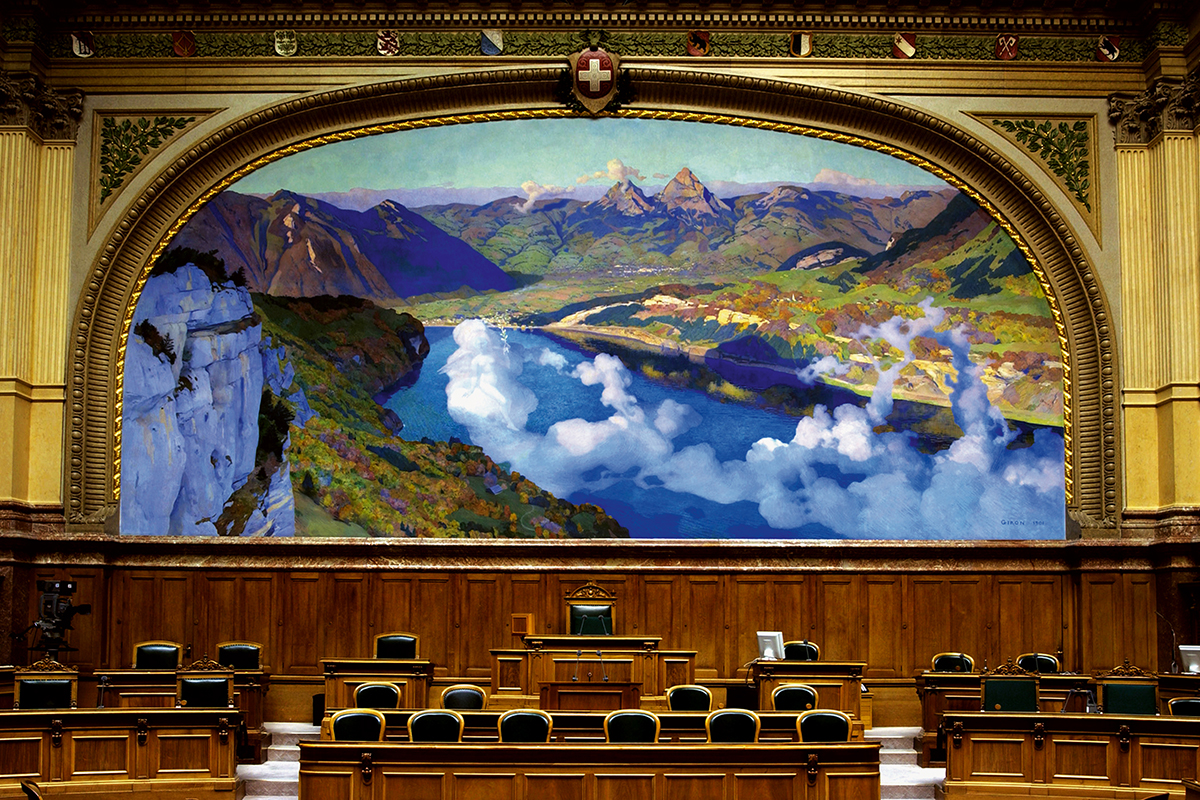 Auch wenn die «Verständnisse» von Landschaft vielfältig sein können – in der Schweiz identifiziert man sich besonders stark über die Landschaft (im Bild: Parlamentsgebäude, Nationalratssaal).
