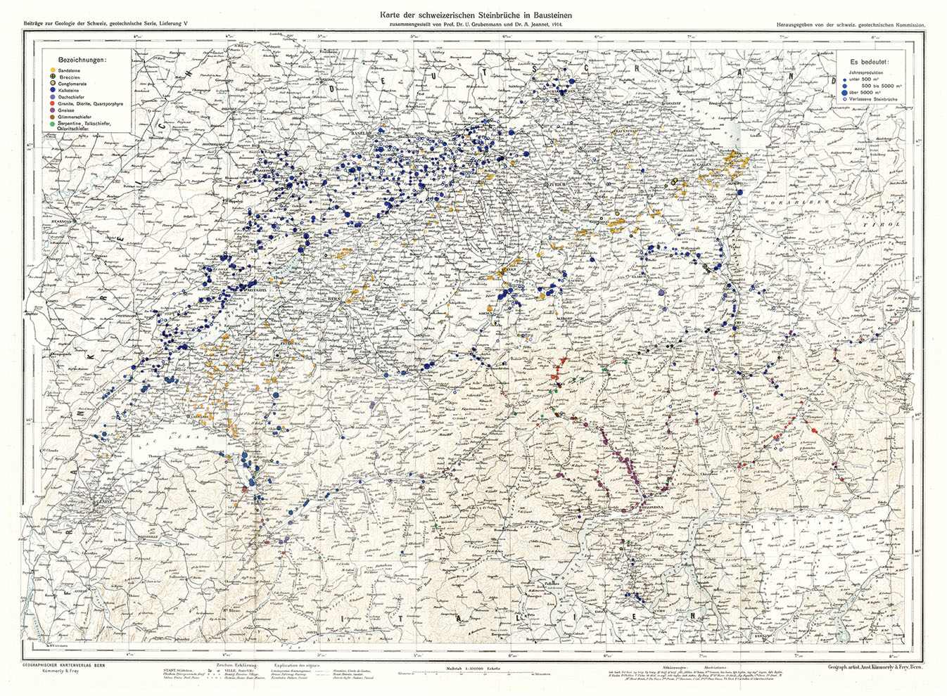 Carta delle cave attive in Svizzera nel 1914