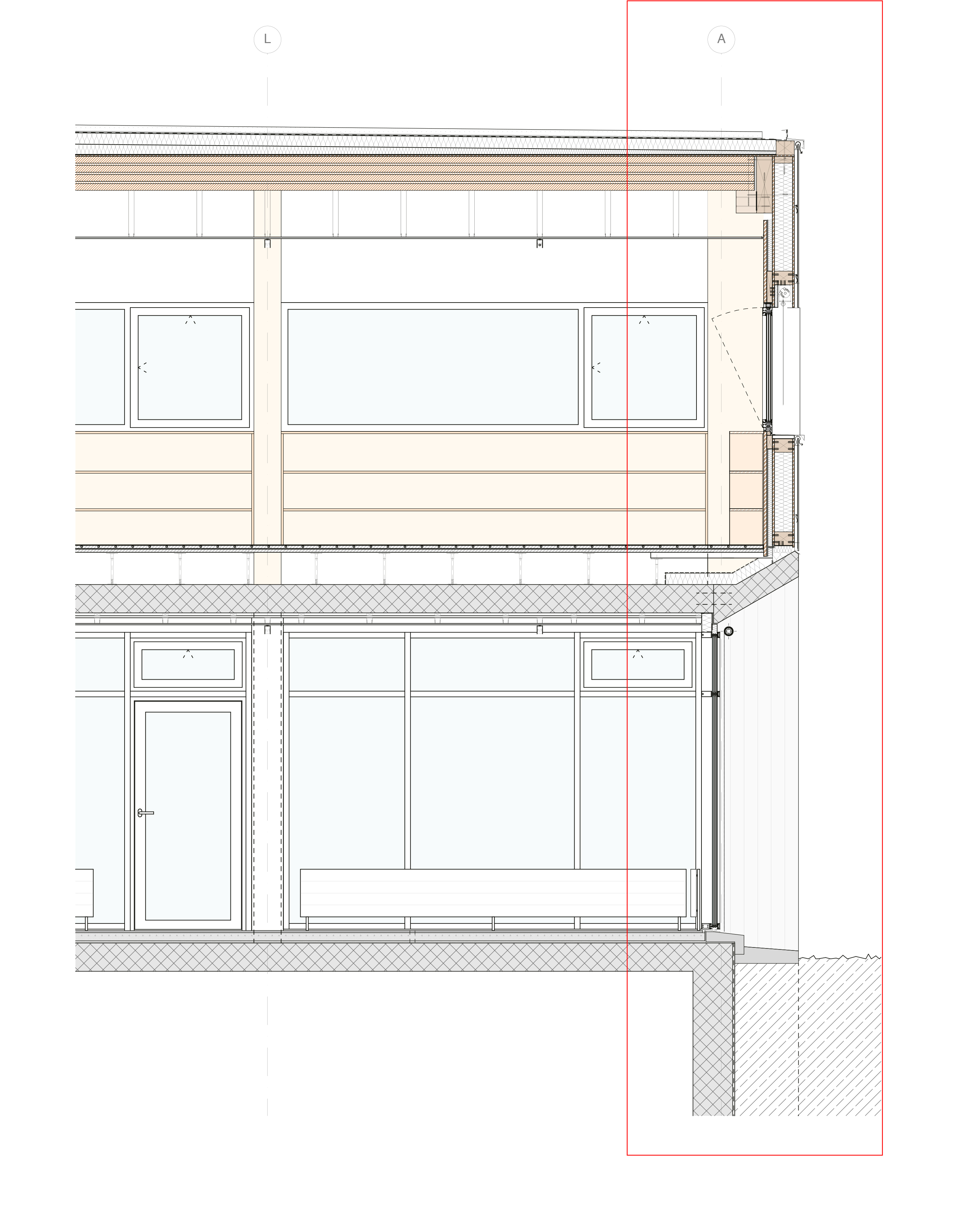 Coupe technique de la façade et des planchers, échelle 1 : 80.