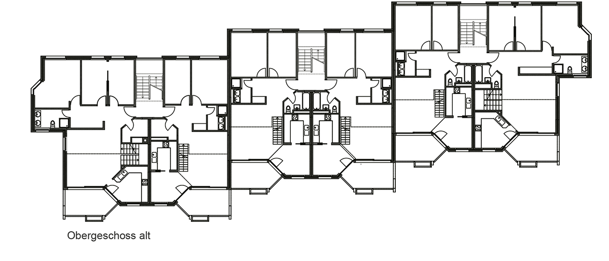 Plan des appartements rénovés), échelle env. 1 : 500.