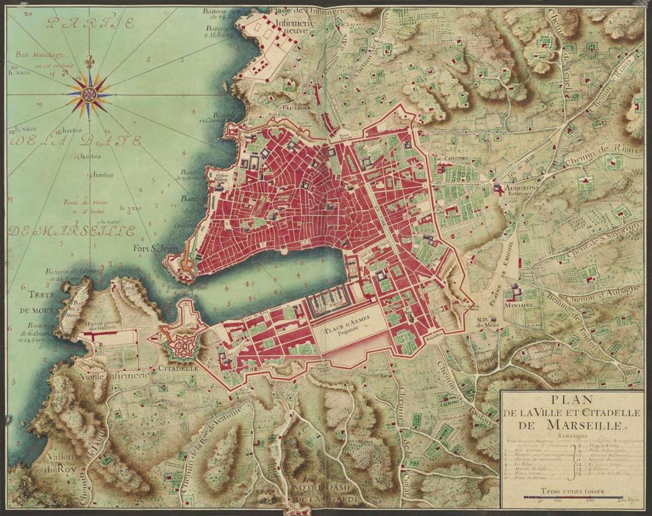 Piano della città e della cittadella di Marsiglia, ca. 1700.