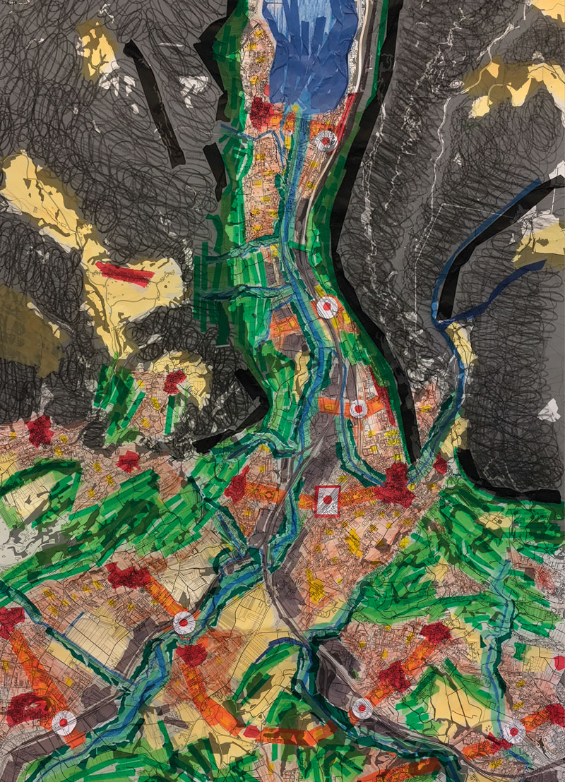 Schizzo dell’analisi delle entità del paesaggio, tavola originale 1:5’000, 25 aprile 2018.