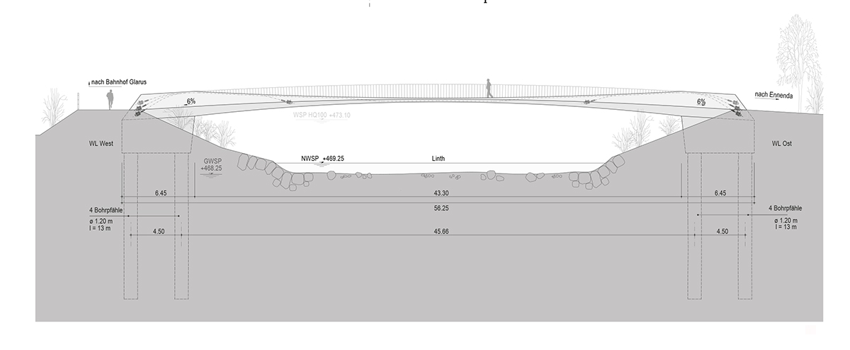 Längsschnitt der Brücke über die Linth.