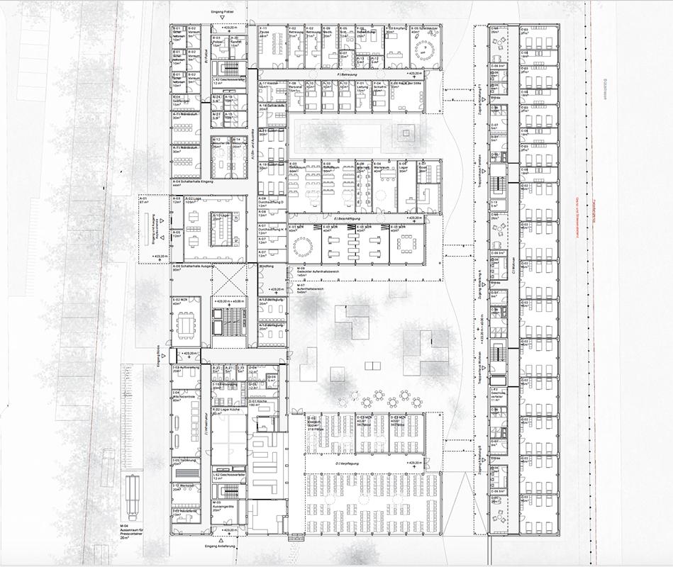 Pianta del piano terra del progetto vincitore: «Enfilade» di Blumer-Lehmann e Ruprecht Architekten.