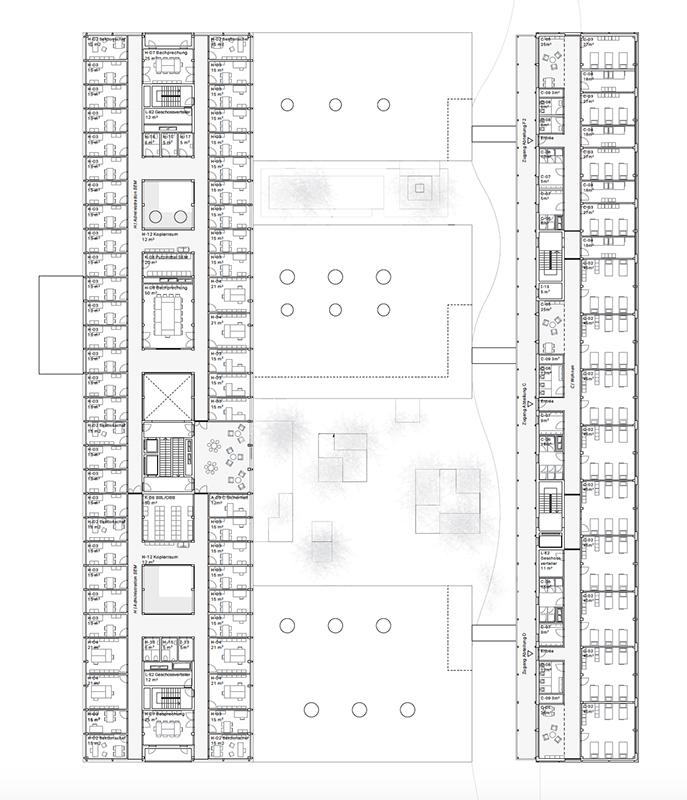 Pianta del primo piano del progetto vincitore: «Enfilade» di Blumer-Lehmann e Ruprecht Architekten.