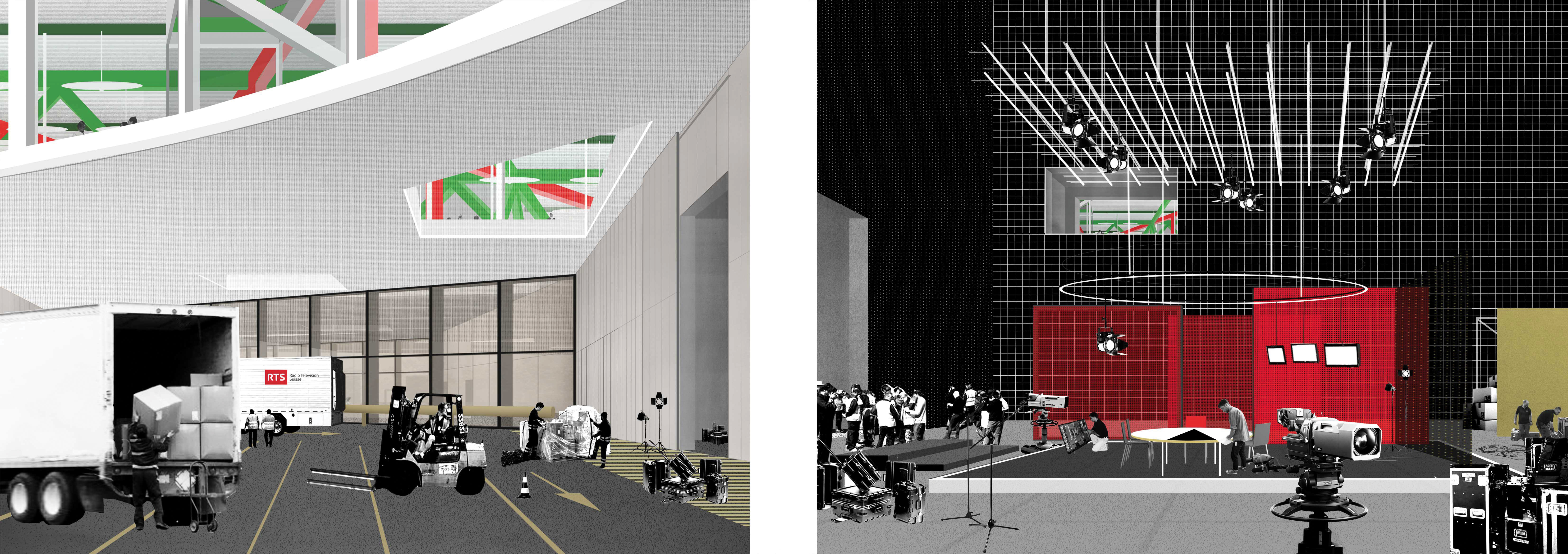 Procédure de mandats d'étude parallèles pour le bâtiment RTS sur le campus EPFL, remportée par l'Office Kersten Geers David Van Severen, Bruxelles et le bureau Bas Smets, Bollinger + Grohmann