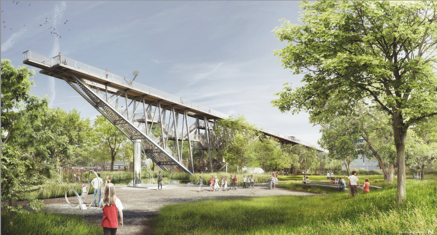 Panoramablick über den Technorama-Park: 2019 soll die von Conzett Bronzini Partner geplante «Wunderbrücke» eröffnet werden.