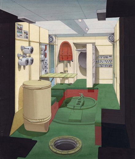 Entwurf der Kabine der Raumstation Mir, finale Variante der Innenausstattung (1980)