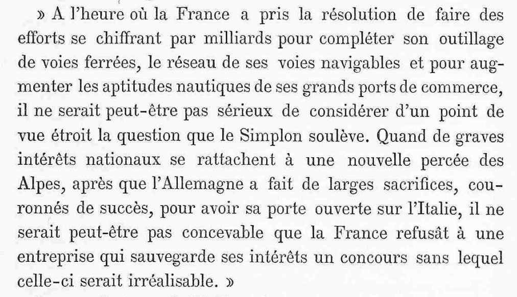 Extrait de « Le percement du Simplon devant les chambres et les intérêts français », par J. Meyer, Bulletin de la société vaudoise des ingénieurs et des architectes, septembre 1881