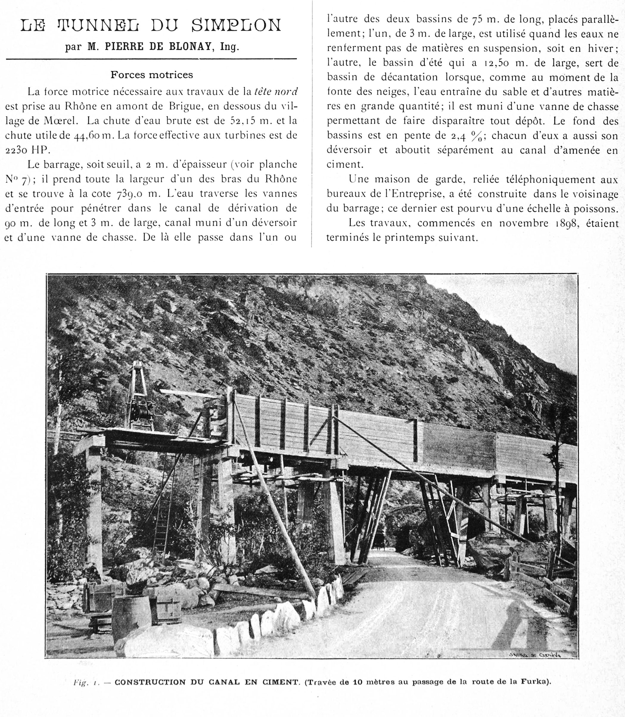 Extrait de « Le tunnel du Simplon » par P. de Blonay, Bulletin technique de la Suisse romande, 5 mars 1901