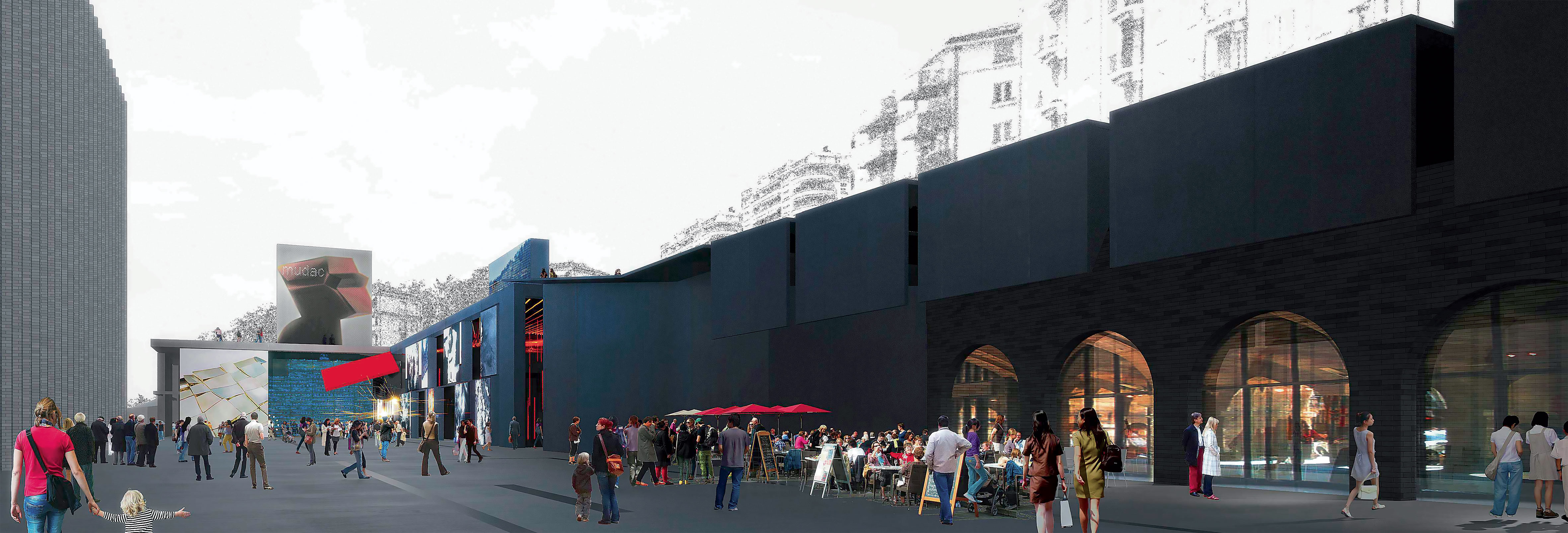 Le quatrième prix, par Jean Nouvel. Une des seules propositions qui s’efforce de tirer quelque chose du contexte ferroviaire.