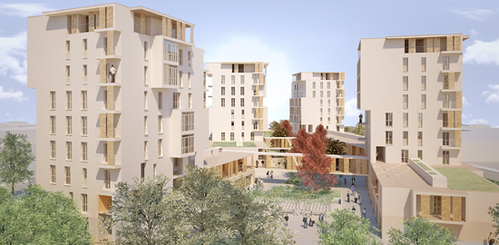 Gesamtansicht der Überbauung Via Cenni in Mailand. Architekt Fabrizio Rossi Prodi. (Rendering: Archi. Rossi Prodi)