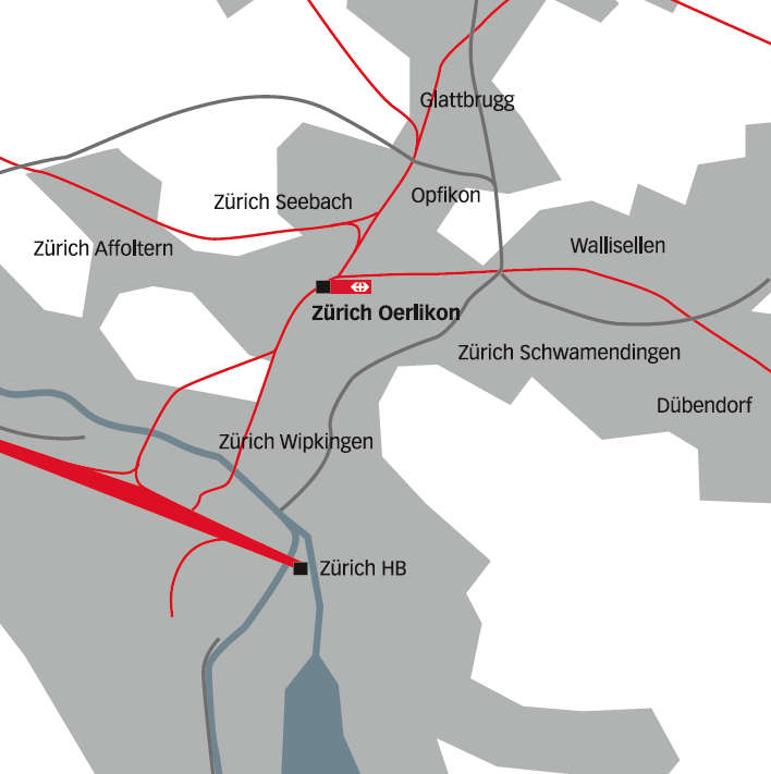 Die Lage Oerlikons im Norden von Zürich. (Plan: Red. TEC21)