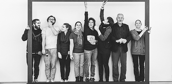 Das Team von gta Ausstellungen im Herbst 2013, von links: Daniel Sommer, Florian Meier, Dorothée Müller, Tiziana De Filippo, Selina Puorger, Pascale Haefeli, Philippe Carrard, Sandra Gomez.
