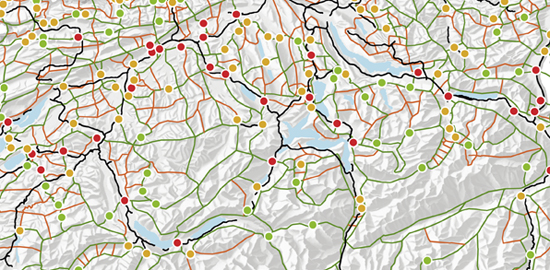 Übersicht überregionale Wildtierkorridore in der Schweiz (vgl. PDF). (Karte: Bundesamt für Umwelt)
